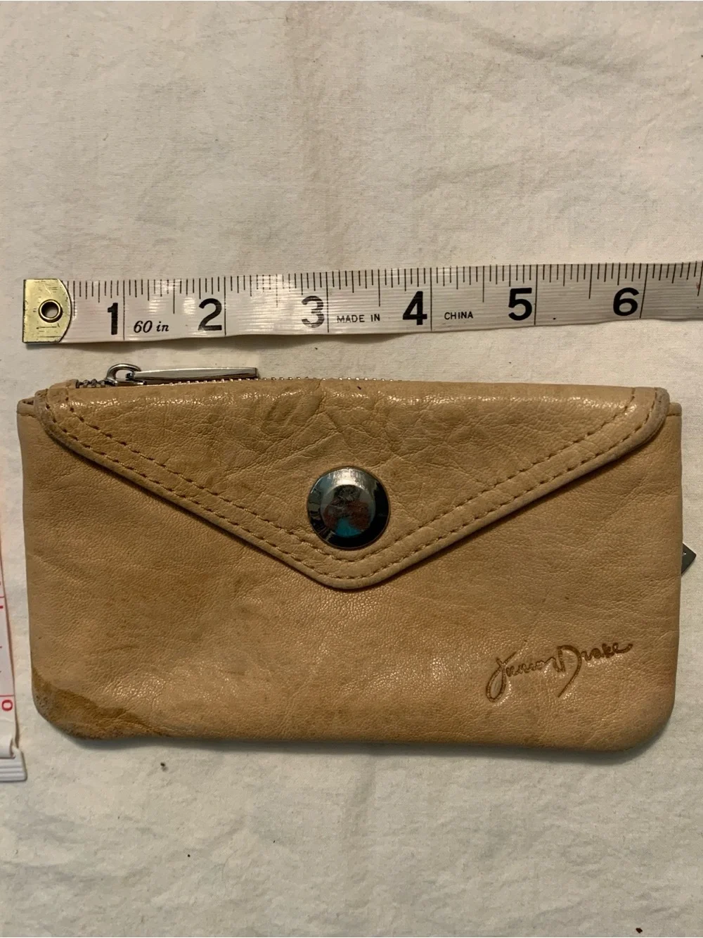 Junior Drake Tan Leather Envelope Wristlet with Silver Snap